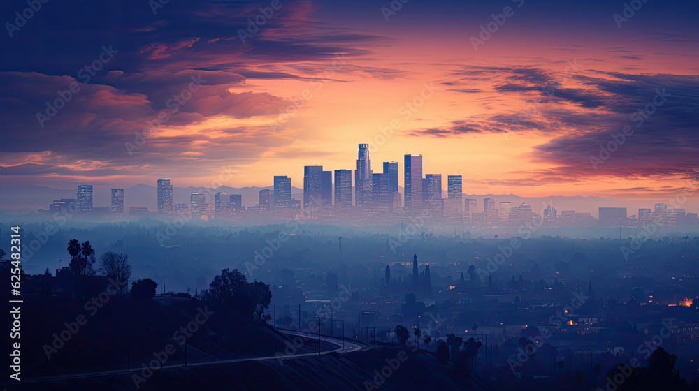 An illustration of evening Los Angeles in a light haze Generative AI