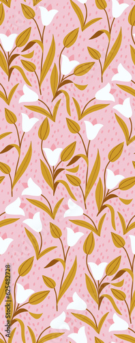 Floral seamless pattern with white tulips. Botanical vintage wallpaper with f...