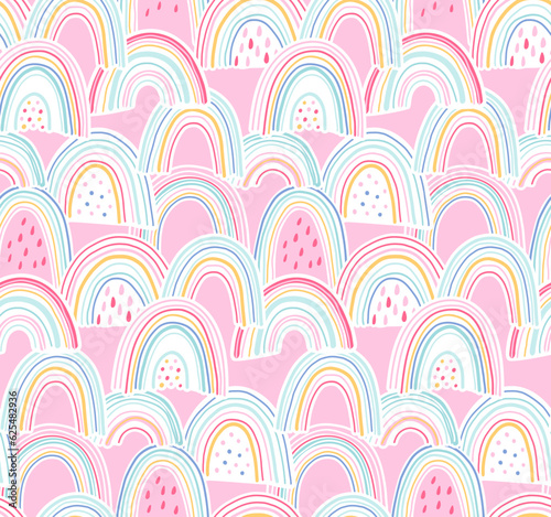 Rainbow seamless pattern in pink style.  Beautiful wallpaper for the children's room.