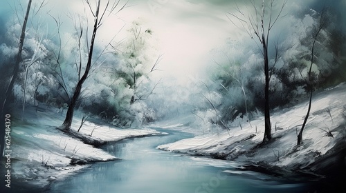 Digital painting of a winter landscape.  Generative AI. © Aga Bak