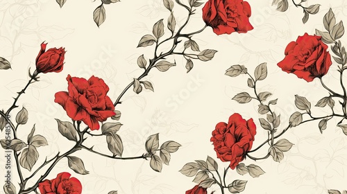 Abstract red roses flowers background. Floral design backdrop. AI illustration. For background, texture, wrapper pattern, frame or border..