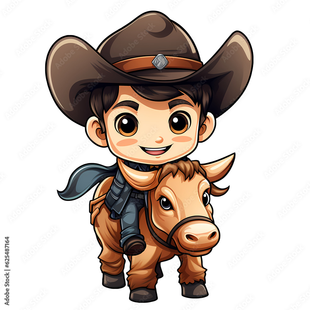 Cute Cowboy Riding a Bull Illustration Cute Cowboy Riding a Bull Illustration