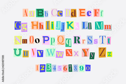 Cut out paper letters, punctuation marks and numbers set. Cut out ransom vector letters alphabet. Editable vector illustration.