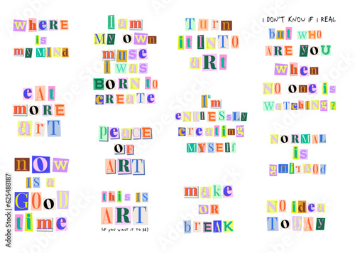 Collection of inspiration quotes from Cut out paper letters. Cut out ransom vector letters alphabet. Editable vector illustration.