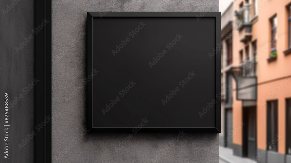 Empty black square signboard mockup in outside for logo design, brand presentation for companies, ad, advertising, shops. Empty black square signboard mockup in outside for logo design, brand presentation for companies, ad, advertising, shops.