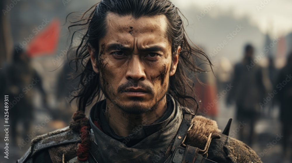 A samurai standing on a battlefield during the Sengoku period. A samurai standing on a battlefield during the Sengoku period.