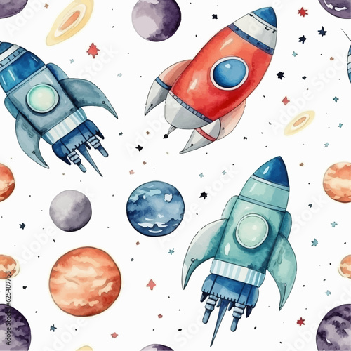 Space rocket seamless pattern vector