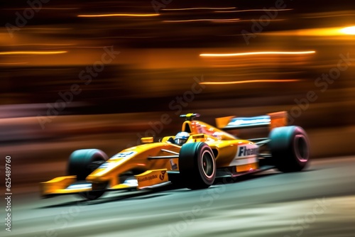 Racing car on the track, speeding vehicle, auto race. Car circuit colorful trail 