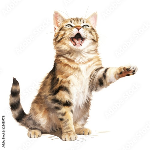 Happy cat in white background, AI generated Image