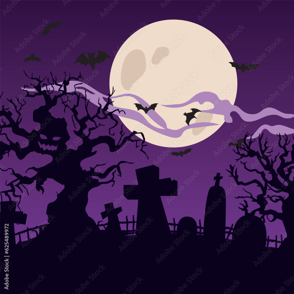 Halloween night scene purple background vector illustration. Halloween night scene purple background vector illustration.