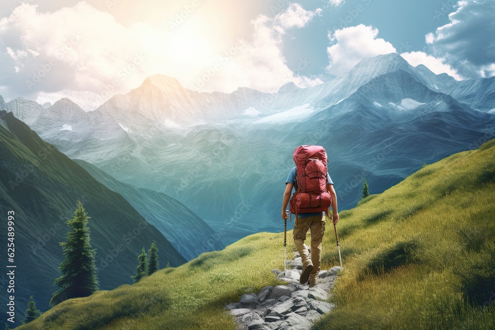 Mountain Trail Adventure: An Outdoor Explorer's Adventurous Hike, generative AI
