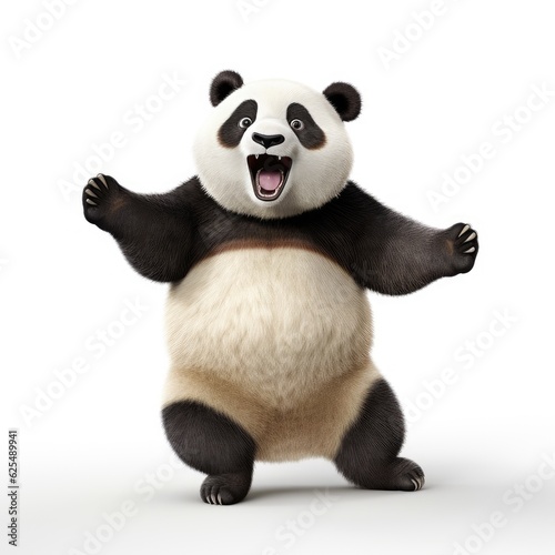 Happy panda in white background, AI generated Image