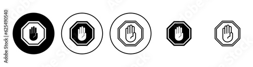 Stop icon set. stop road sign. hand stop icon vector