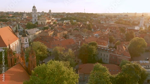 Aerial view of Vilnius Old Town, one of the largest surviving medieval old towns in Northern Europe. Summer landscape of UNESCO-inscribed Old Town of Vilnius, Lithuania photo