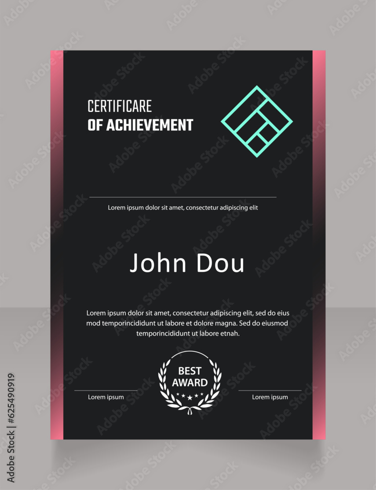 Career achievements certificate design template. Vector diploma with customized copyspace and borders. Printable document for awards and recognition. Teco Light, Semibold, Arial Regular fonts used Career achievements certificate design template. Vector diploma with customized copyspace and borders. Printable document for awards and recognition. Teco Light, Semibold, Arial Regular fonts used