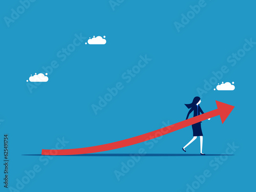 Building growth. Businesswoman holding a growth arrow vector