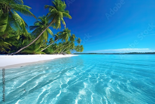 Tropical Paradise  Crystal Clear Turquoise Waters and Serene Escape with Palm Trees Swaying in the Breeze - Beach Background  generative AI
