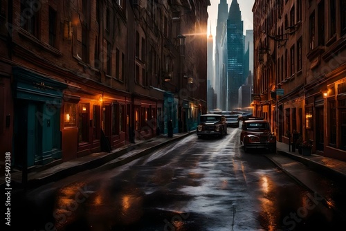 night street in the city generated by AI technology © Farwa