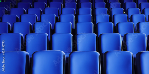 Seats and armchairs in the cinema and theater stalls. Attend a show and show. Empty chairs, audience seats. AI generative.