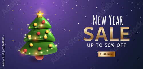 Christmas winter festive composition. Colorful Xmas background. New Year Sale Banner. Vector illustration