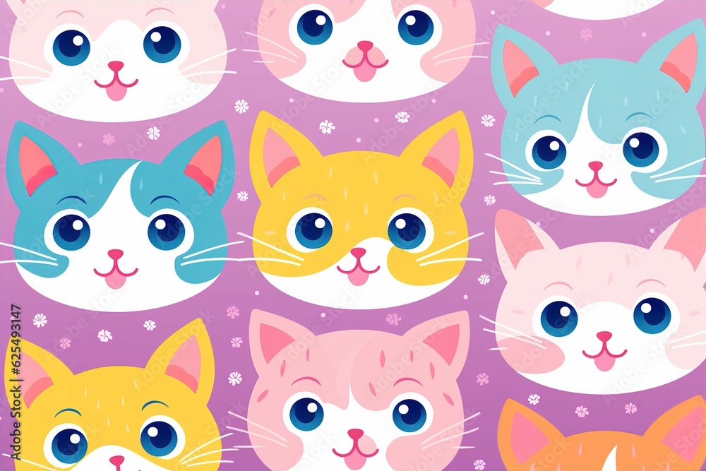 Fototapeta premium cute cat in pattern. Generative AI