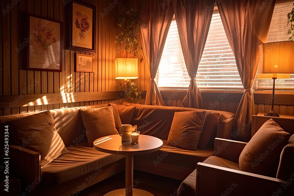 Cozy Coffee Shop Ambiance: Warm and Inviting Background with Soft Lighting, Comfy Seating, and Relaxed Vibes, generative AI Cozy Coffee Shop Ambiance: Warm and Inviting Background with Soft Lighting, Comfy Seating, and Relaxed Vibes, generative AI