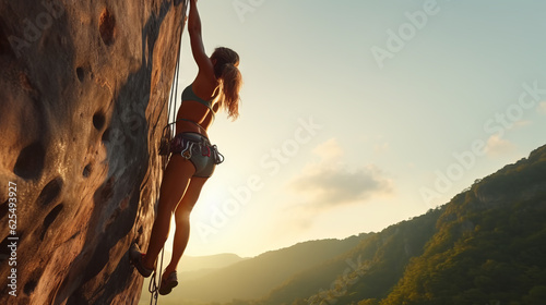 Woman climber on a rock
