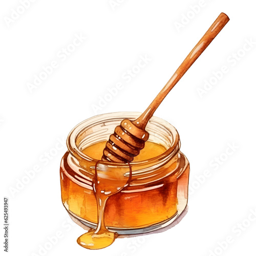 jar of honey with wooden spoon