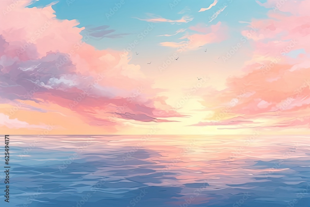 Serene Horizon: Dreamy Soft Pastel Sky at Sunrise or Sunset, generative AI