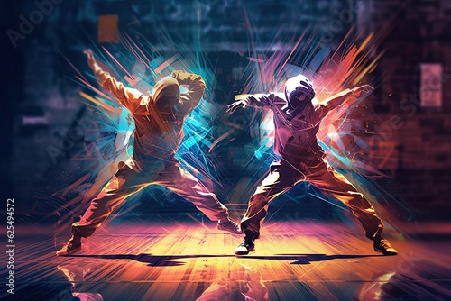 Energetic Breakdancers: Showcasing Dynamic Background and Rhythmic Motion, generative AI photo