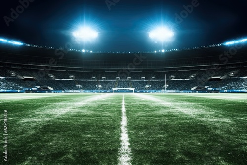 Sportsmanship and Team Spirit in an Illuminated Football Field surrounded by Stadium Floodlights, generative AI