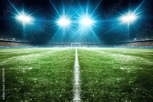 Action-Packed Football Field: Illuminated by Stadium Floodlights, Showcasing Sportsmanship and Team Spirit, generative AI