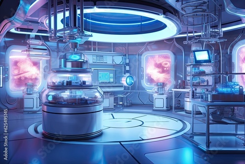 Innovation and Discovery  Futuristic High-Tech Laboratory with Holographic Displays and Equipment  generative AI