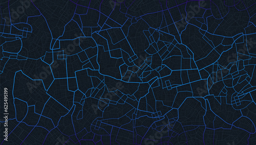 Blue city area, background map, streets. Skyline urban panorama. Cartography illustration. Abstract transportation background, streetmap. Widescreen proportion, digita design streetmap. Vector