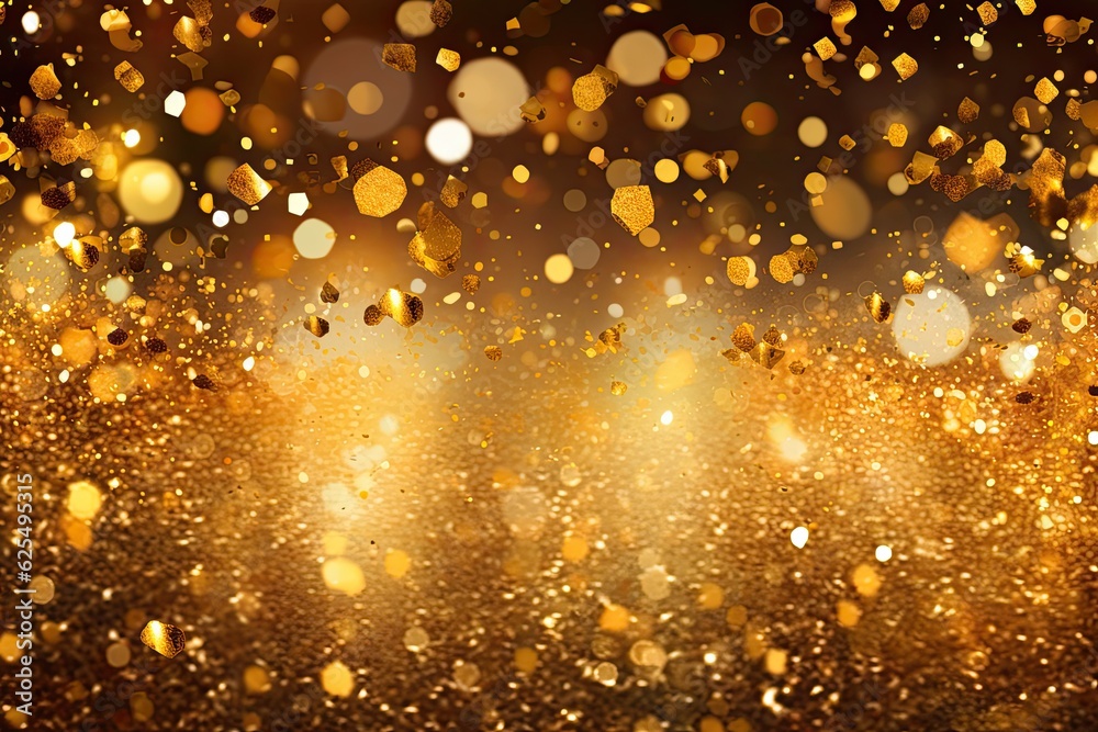 Glittering Golden Confetti Shower: Festive Celebration on a Luxurious Gold Background, generative AI