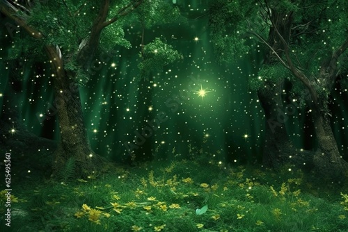 Enchanted Forest Green Screen Background: Mystical and Enchanting Firefly-filled Scene, Whispers of Nature, generative AI