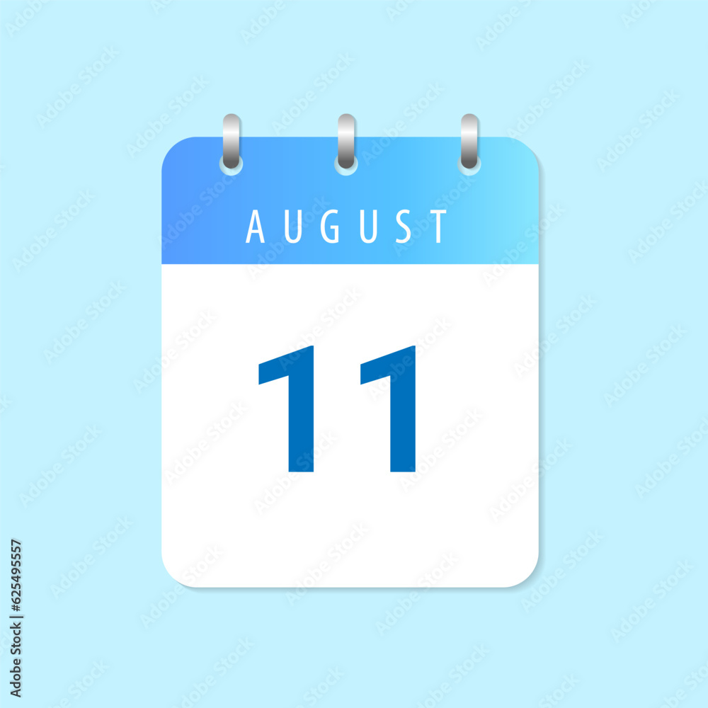 Daily calendar 11th of August month on white paper note. Daily calendar 11th of August month on white paper note.