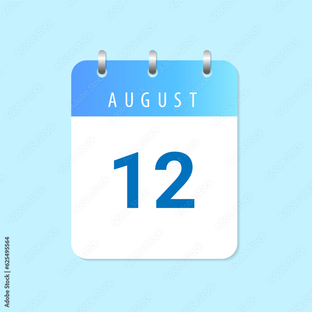 Daily calendar 12th of August month on white paper note. Daily calendar 12th of August month on white paper note.