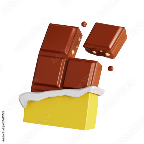 3d rendering chocolate bar with almond illustration