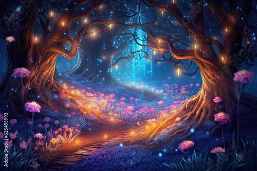Enchanted Forest  Glowing Fireflies  Whimsical Creatures  and Mystical Wonder     A Magical Background  generative AI