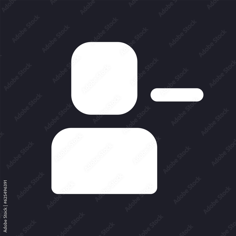 Remove user dark mode glyph ui icon. Unfriend and ban online. User interface design. White silhouette symbol on black space. Solid pictogram for web, mobile. Vector isolated illustration Remove user dark mode glyph ui icon. Unfriend and ban online. User interface design. White silhouette symbol on black space. Solid pictogram for web, mobile. Vector isolated illustration