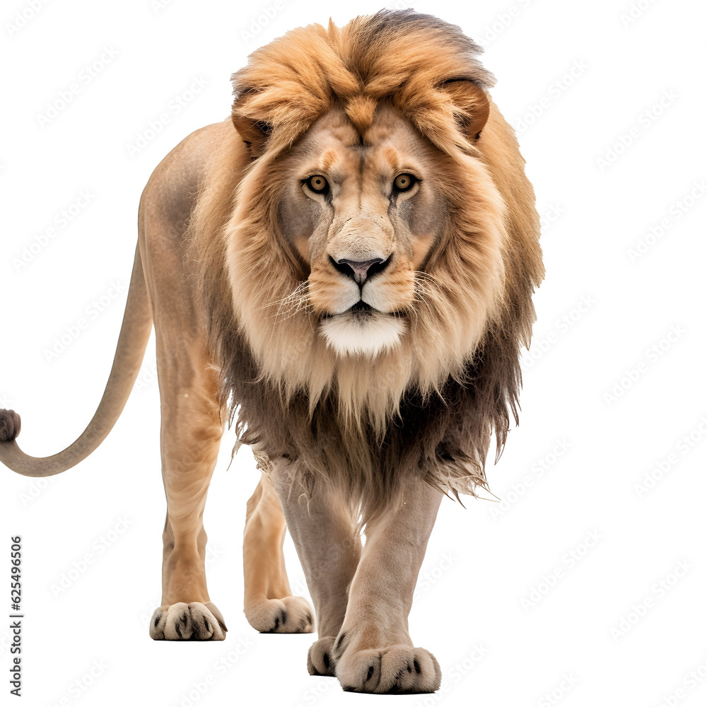 Lion looking forward full body shot on transparent background cutout - Generative AI