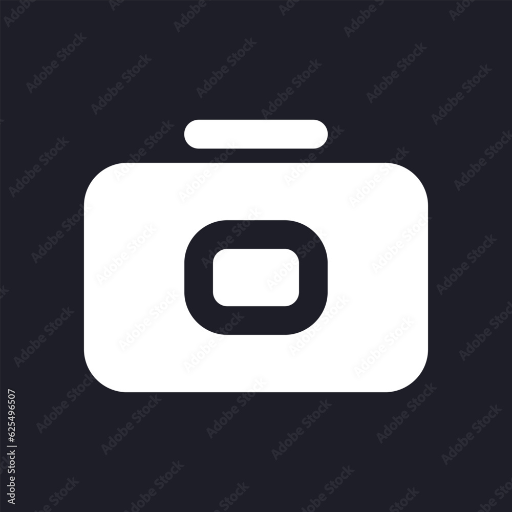 Camera dark mode glyph ui icon. Making photo. Messenger feature. User interface design. White silhouette symbol on black space. Solid pictogram for web, mobile. Vector isolated illustration Camera dark mode glyph ui icon. Making photo. Messenger feature. User interface design. White silhouette symbol on black space. Solid pictogram for web, mobile. Vector isolated illustration