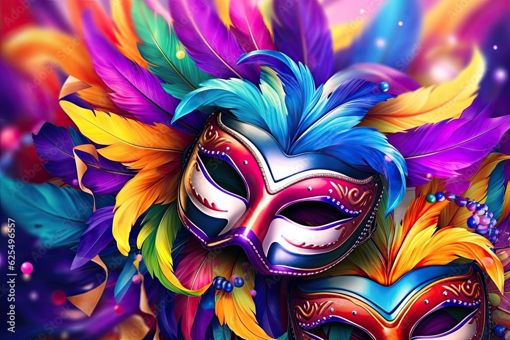 Colorful Carnival Masks and Streamers: Celebrating Mardi Gras with Festive Background, generative AI