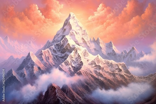Majestic Splendor: Snow-Capped Peaks of a Towering Mountain Range, generative AI