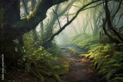 Enigmatic Mist and Intrigue: Unveiling the Hidden Path in a Foggy Forest of Mystery and Discovery, generative AI © Michael