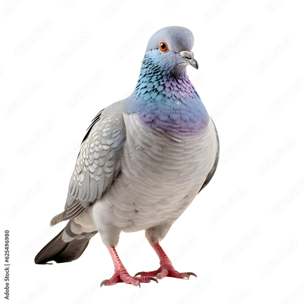 Naklejka premium Pigeon looking forward full body shot on transparent background cutout - Generative AI