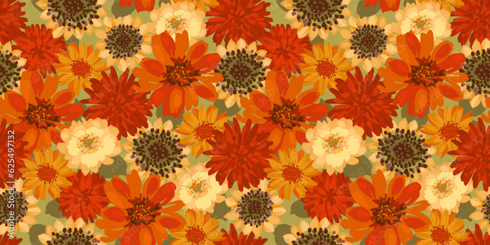 Autumn seamless pattern with flowers. Vector background for various surface.