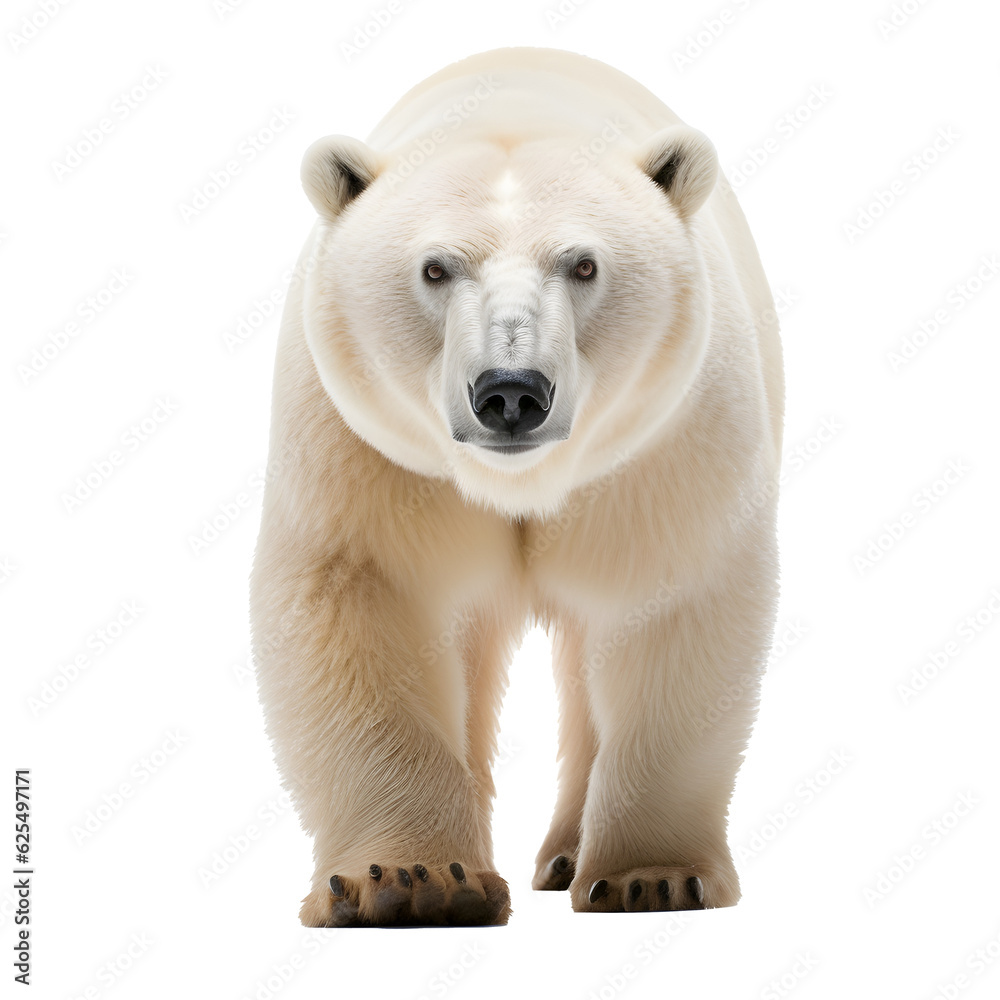 Polar bear looking forward full body shot on transparent background cutout - Generative AI Polar bear looking forward full body shot on transparent background cutout - Generative AI