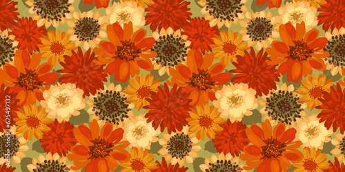 Autumn seamless pattern with flowers. Vector background for various surface.